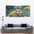 Merry Christmas Gold Coast Titans Tapestry Aboriginal Santa Rugby Mascot - Light Blue