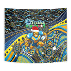 Merry Christmas Gold Coast Titans Tapestry Aboriginal Santa Rugby Mascot - Light Blue