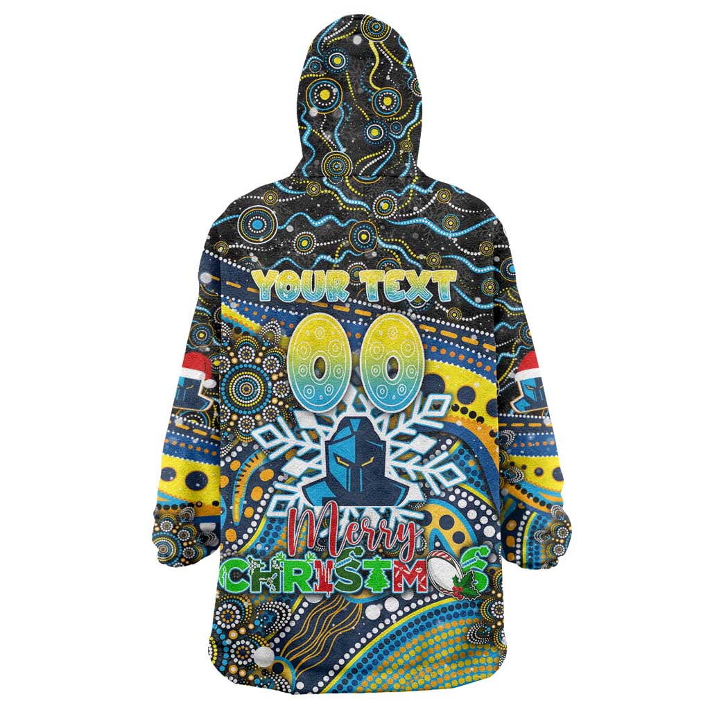 Merry Christmas Gold Coast Titans Wearable Blanket Hoodie Aboriginal Santa Rugby Mascot - Light Blue