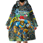 Merry Christmas Gold Coast Titans Wearable Blanket Hoodie Aboriginal Santa Rugby Mascot - Light Blue