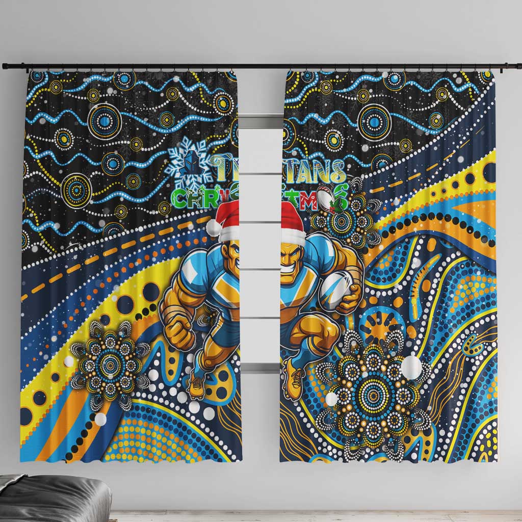 Merry Christmas Gold Coast Titans Window Curtain Aboriginal Santa Rugby Mascot - Light Blue