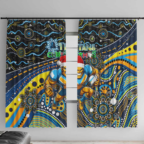 Merry Christmas Gold Coast Titans Window Curtain Aboriginal Santa Rugby Mascot - Light Blue