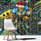 Merry Christmas Gold Coast Titans Window Curtain Aboriginal Santa Rugby Mascot - Light Blue