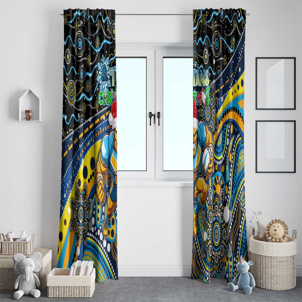 Merry Christmas Gold Coast Titans Window Curtain Aboriginal Santa Rugby Mascot - Light Blue