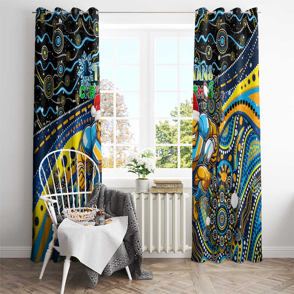 Merry Christmas Gold Coast Titans Window Curtain Aboriginal Santa Rugby Mascot - Light Blue