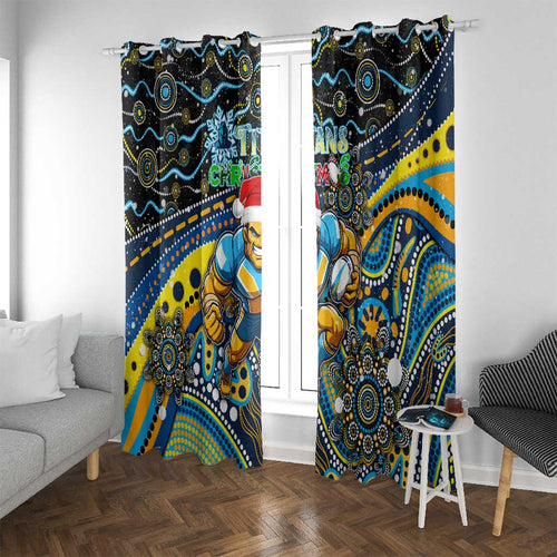 Merry Christmas Gold Coast Titans Window Curtain Aboriginal Santa Rugby Mascot - Light Blue