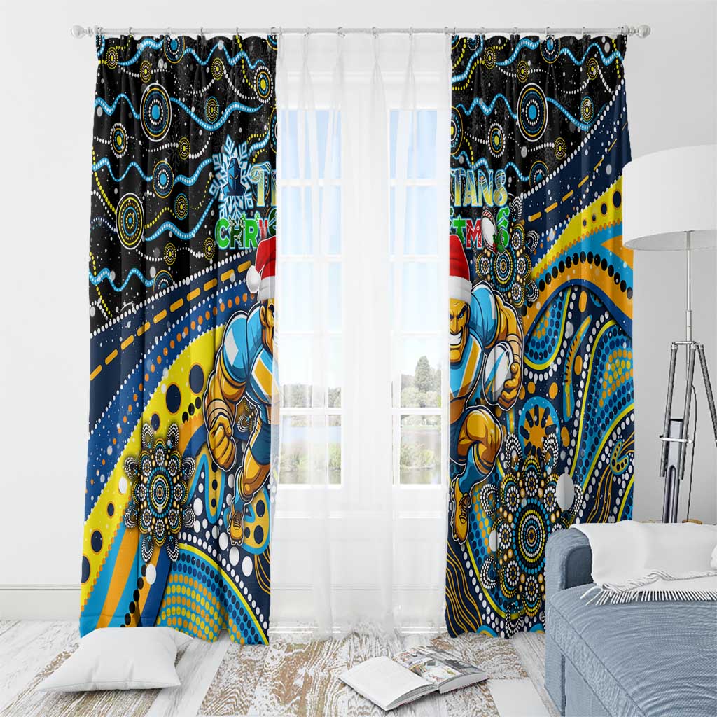 Merry Christmas Gold Coast Titans Window Curtain Aboriginal Santa Rugby Mascot - Light Blue