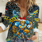 Merry Christmas Gold Coast Titans Women Casual Shirt Aboriginal Santa Rugby Mascot - Light Blue