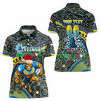 Merry Christmas Gold Coast Titans Women Polo Shirt Aboriginal Santa Rugby Mascot - Light Blue