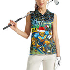 Merry Christmas Gold Coast Titans Women Sleeveless Polo Shirt Aboriginal Santa Rugby Mascot - Light Blue