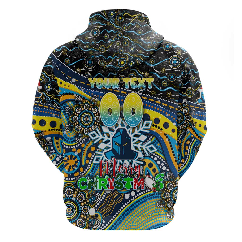 Merry Christmas Gold Coast Titans Zip Hoodie Aboriginal Santa Rugby Mascot - Light Blue