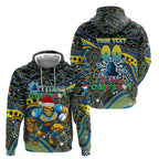 Merry Christmas Gold Coast Titans Zip Hoodie Aboriginal Santa Rugby Mascot - Light Blue