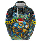 Merry Christmas Gold Coast Titans Zip Hoodie Aboriginal Santa Rugby Mascot - Light Blue