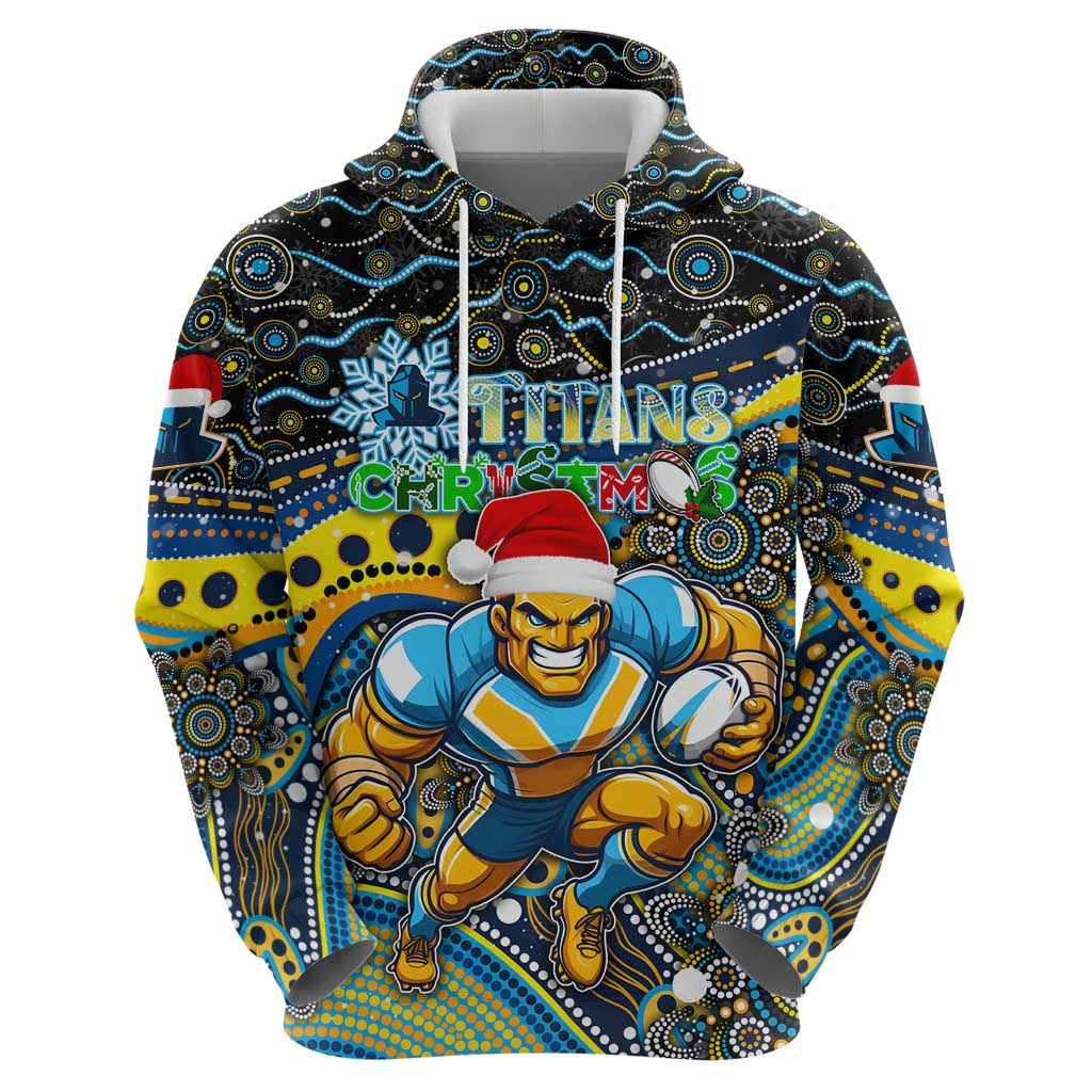Merry Christmas Gold Coast Titans Zip Hoodie Aboriginal Santa Rugby Mascot - Light Blue