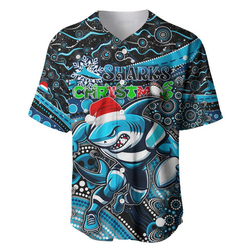 Merry Christmas Sharks Baseball Jersey Aboriginal Santa Rugby Mascot - Cronulla Sutherland