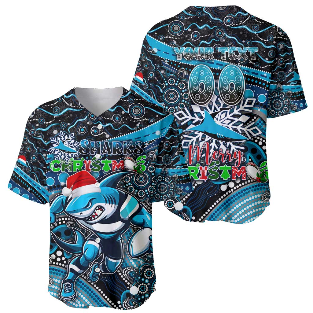 Merry Christmas Sharks Baseball Jersey Aboriginal Santa Rugby Mascot - Cronulla Sutherland
