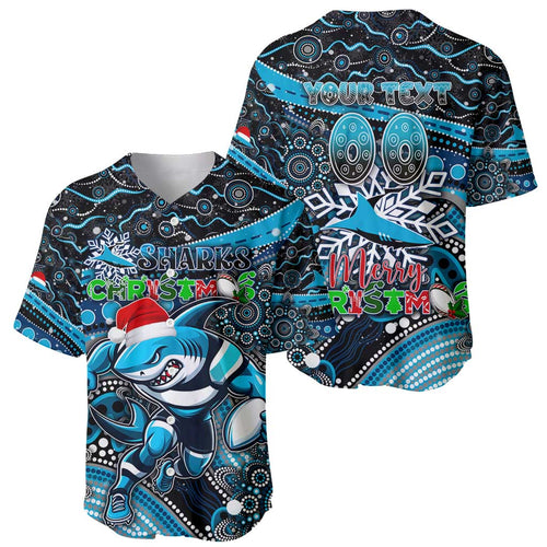 Merry Christmas Sharks Baseball Jersey Aboriginal Santa Rugby Mascot - Cronulla Sutherland