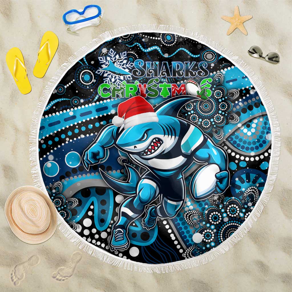 Merry Christmas Sharks Beach Blanket Aboriginal Santa Rugby Mascot - Cronulla Sutherland