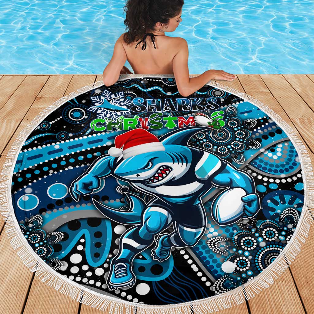 Merry Christmas Sharks Beach Blanket Aboriginal Santa Rugby Mascot - Cronulla Sutherland