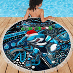 Merry Christmas Sharks Beach Blanket Aboriginal Santa Rugby Mascot - Cronulla Sutherland