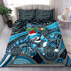 Merry Christmas Sharks Bedding Set Aboriginal Santa Rugby Mascot - Cronulla Sutherland
