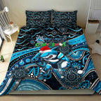 Merry Christmas Sharks Bedding Set Aboriginal Santa Rugby Mascot - Cronulla Sutherland