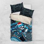 Merry Christmas Sharks Bedding Set Aboriginal Santa Rugby Mascot - Cronulla Sutherland