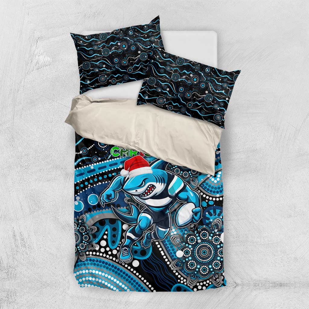Merry Christmas Sharks Bedding Set Aboriginal Santa Rugby Mascot - Cronulla Sutherland