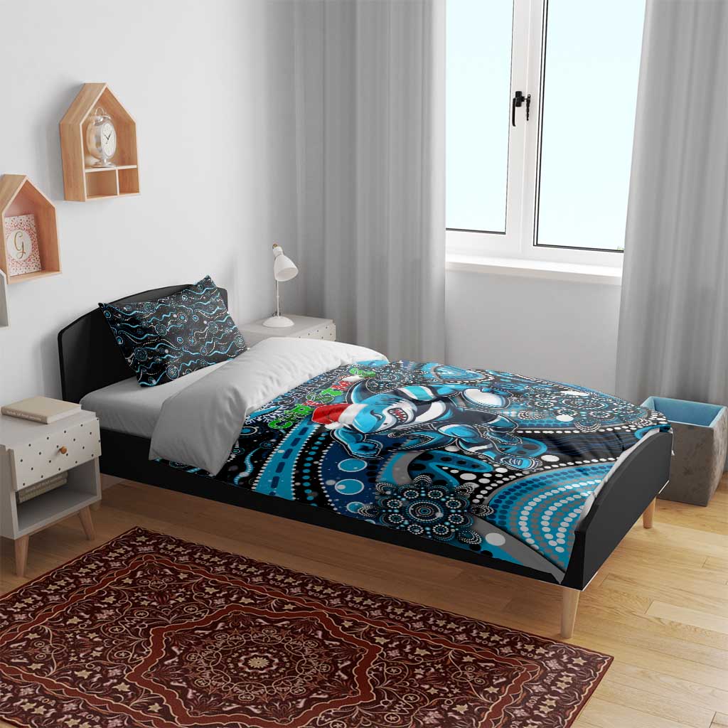 Merry Christmas Sharks Bedding Set Aboriginal Santa Rugby Mascot - Cronulla Sutherland