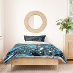 Merry Christmas Sharks Bedding Set Aboriginal Santa Rugby Mascot - Cronulla Sutherland