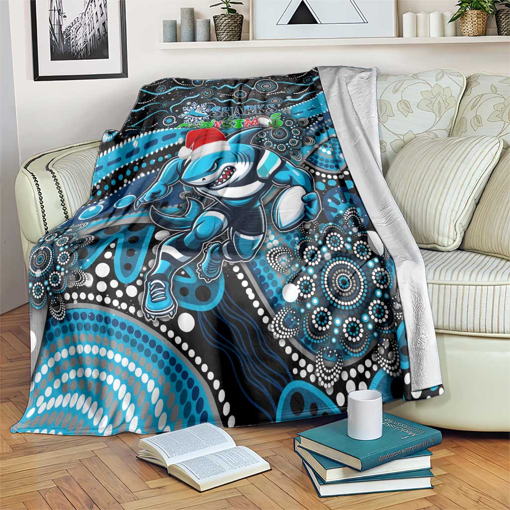 Merry Christmas Sharks Blanket Aboriginal Santa Rugby Mascot - Cronulla Sutherland