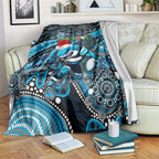 Merry Christmas Sharks Blanket Aboriginal Santa Rugby Mascot - Cronulla Sutherland