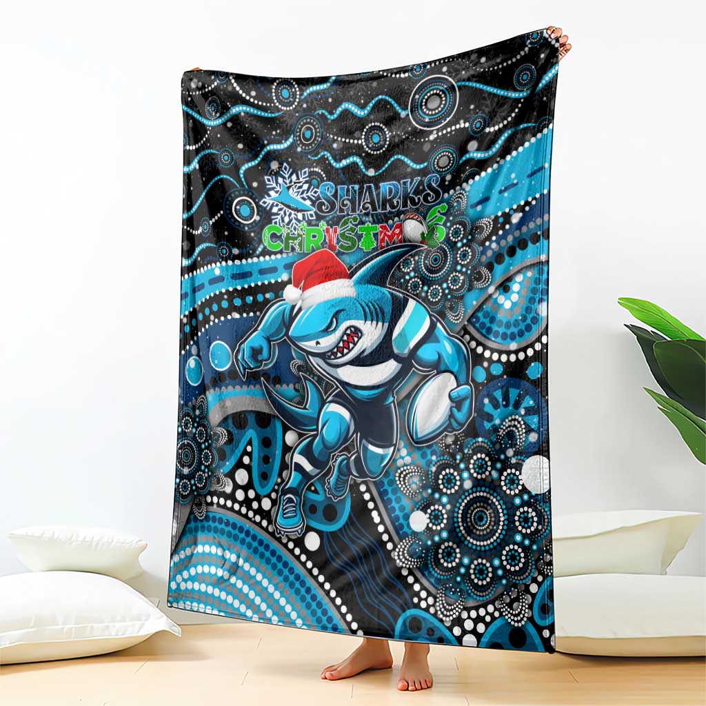 Merry Christmas Sharks Blanket Aboriginal Santa Rugby Mascot - Cronulla Sutherland