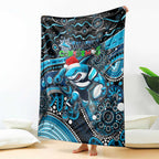 Merry Christmas Sharks Blanket Aboriginal Santa Rugby Mascot - Cronulla Sutherland