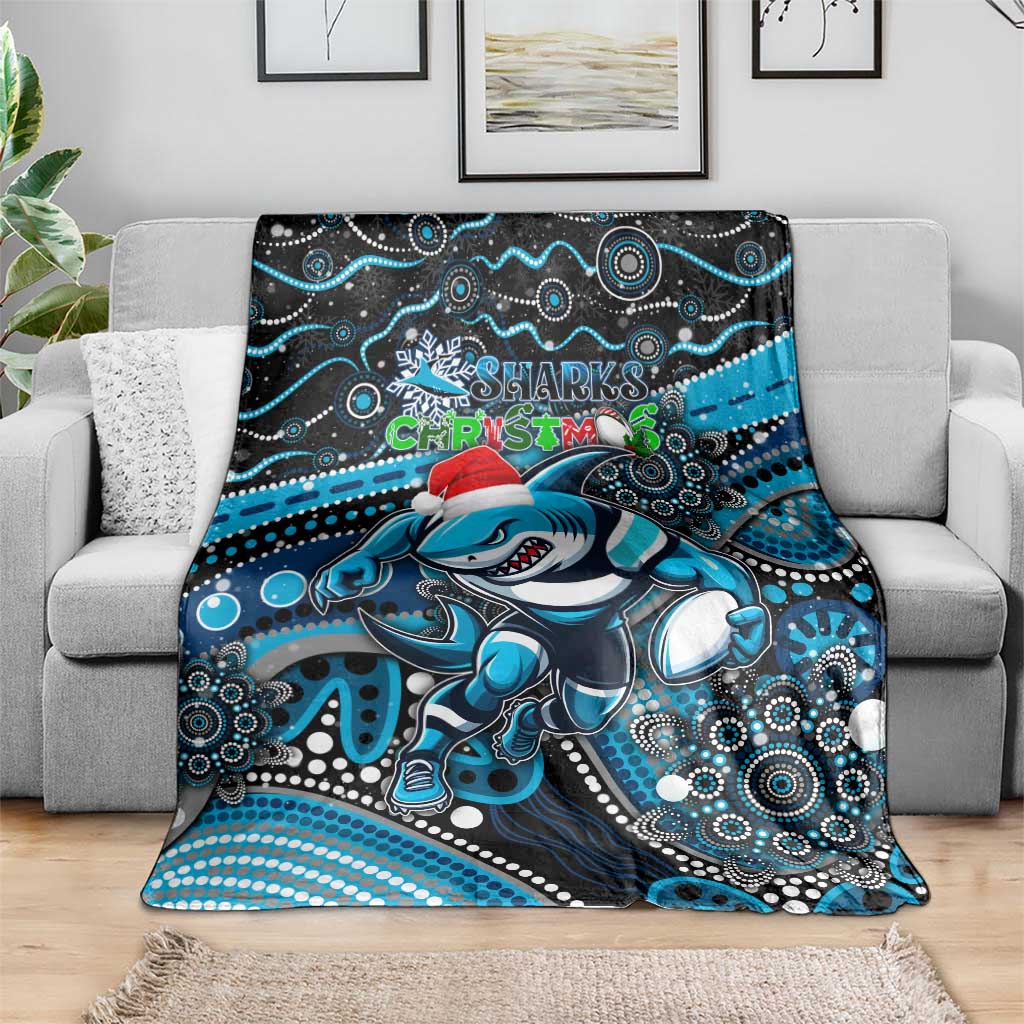 Merry Christmas Sharks Blanket Aboriginal Santa Rugby Mascot - Cronulla Sutherland