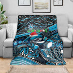 Merry Christmas Sharks Blanket Aboriginal Santa Rugby Mascot - Cronulla Sutherland