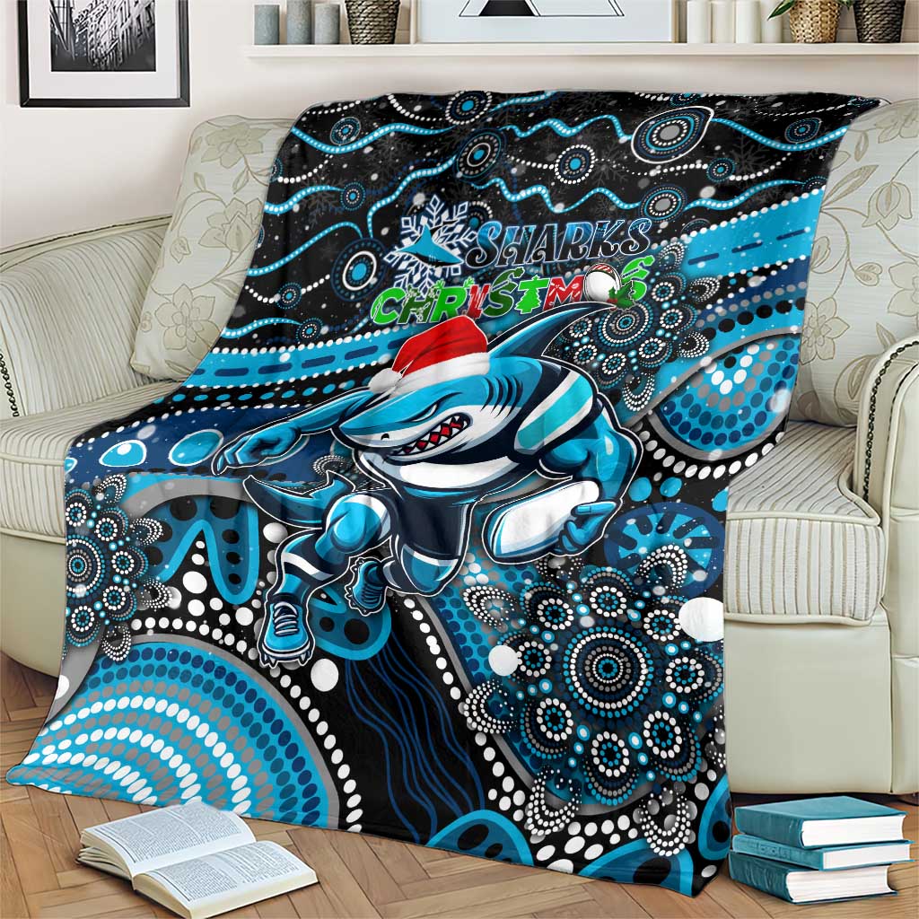 Merry Christmas Sharks Blanket Aboriginal Santa Rugby Mascot - Cronulla Sutherland