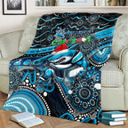 Merry Christmas Sharks Blanket Aboriginal Santa Rugby Mascot - Cronulla Sutherland
