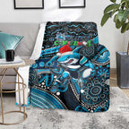 Merry Christmas Sharks Blanket Aboriginal Santa Rugby Mascot - Cronulla Sutherland