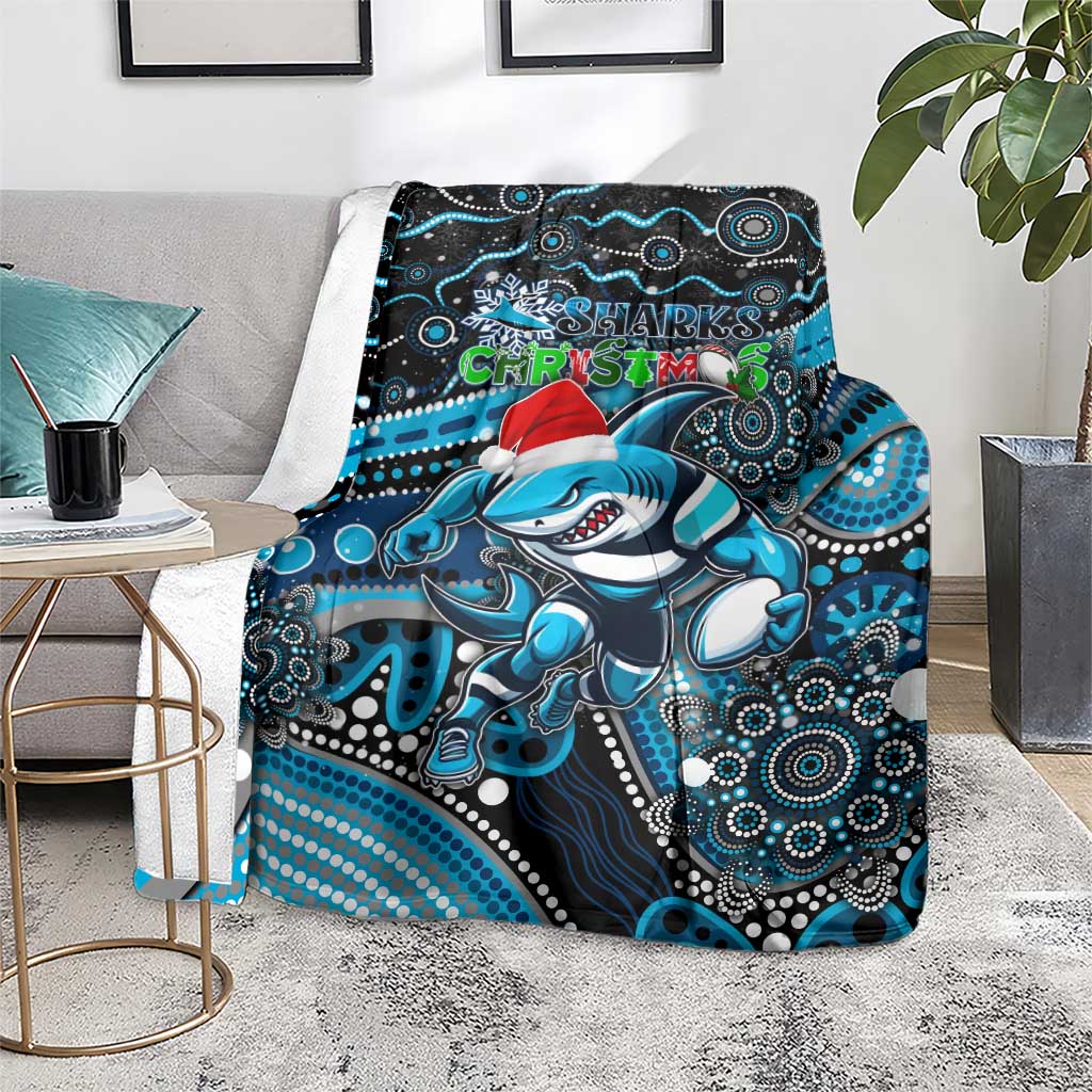 Merry Christmas Sharks Blanket Aboriginal Santa Rugby Mascot - Cronulla Sutherland