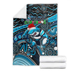 Merry Christmas Sharks Blanket Aboriginal Santa Rugby Mascot - Cronulla Sutherland