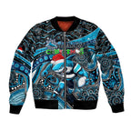 Merry Christmas Sharks Bomber Jacket Aboriginal Santa Rugby Mascot - Cronulla Sutherland