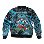 Merry Christmas Sharks Bomber Jacket Aboriginal Santa Rugby Mascot - Cronulla Sutherland