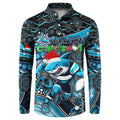 Merry Christmas Sharks Button Sweatshirt Aboriginal Santa Rugby Mascot - Cronulla Sutherland