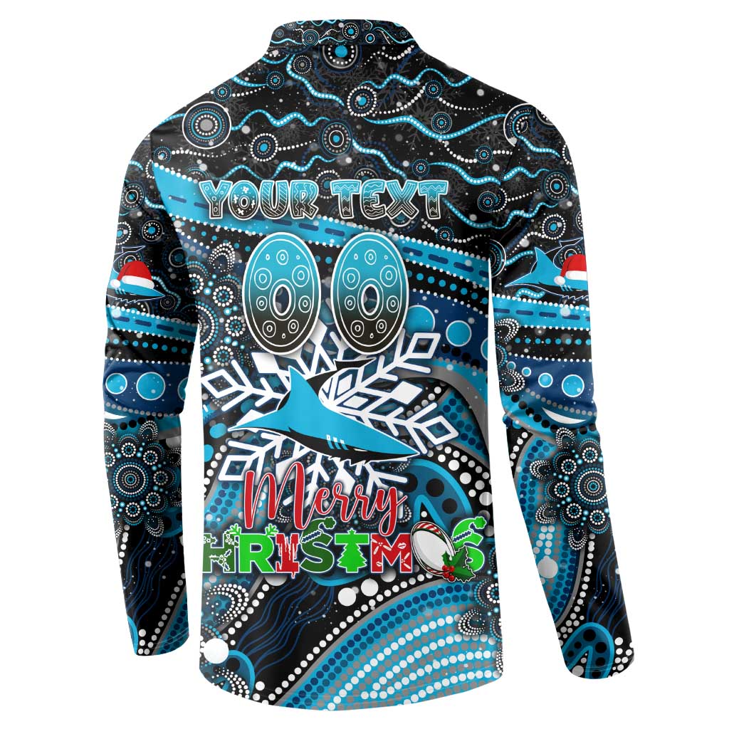 Merry Christmas Sharks Button Sweatshirt Aboriginal Santa Rugby Mascot - Cronulla Sutherland