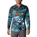 Merry Christmas Sharks Button Sweatshirt Aboriginal Santa Rugby Mascot - Cronulla Sutherland