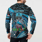 Merry Christmas Sharks Button Sweatshirt Aboriginal Santa Rugby Mascot - Cronulla Sutherland