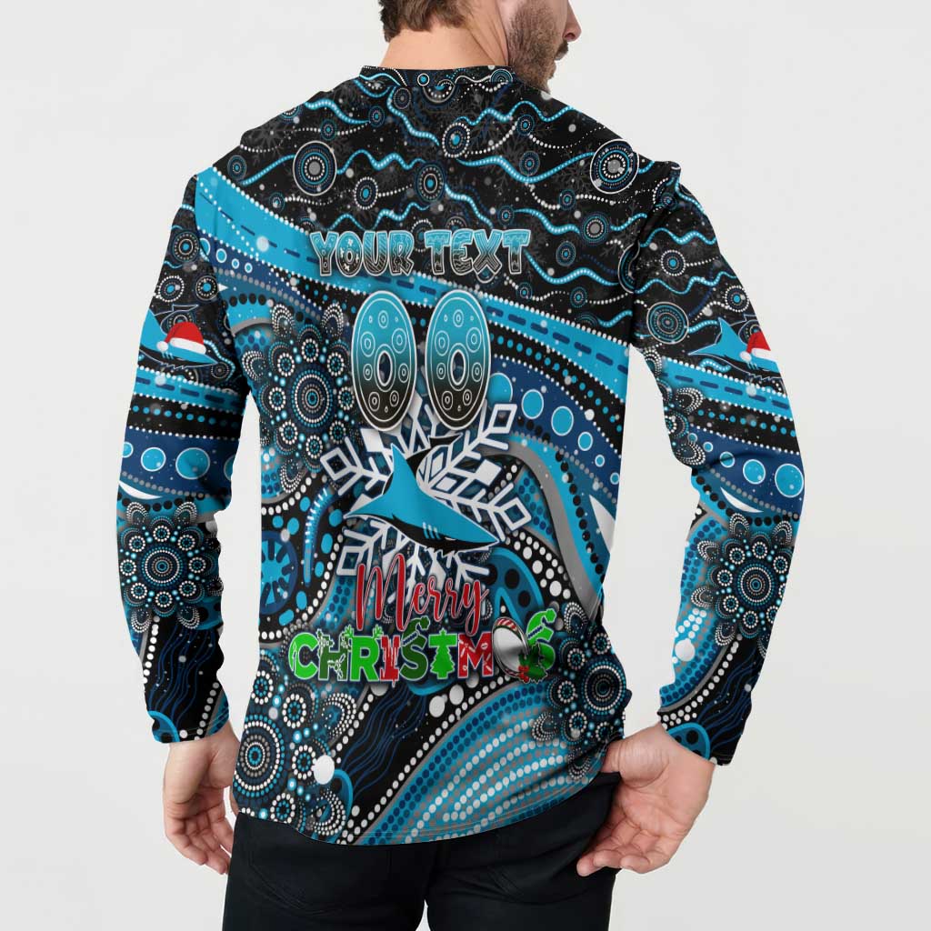 Merry Christmas Sharks Button Sweatshirt Aboriginal Santa Rugby Mascot - Cronulla Sutherland