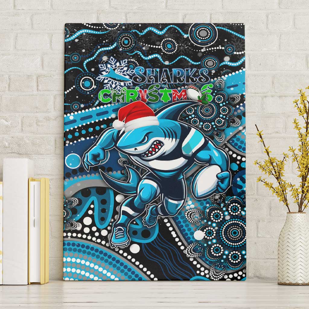 Merry Christmas Sharks Canvas Wall Art Aboriginal Santa Rugby Mascot - Cronulla Sutherland