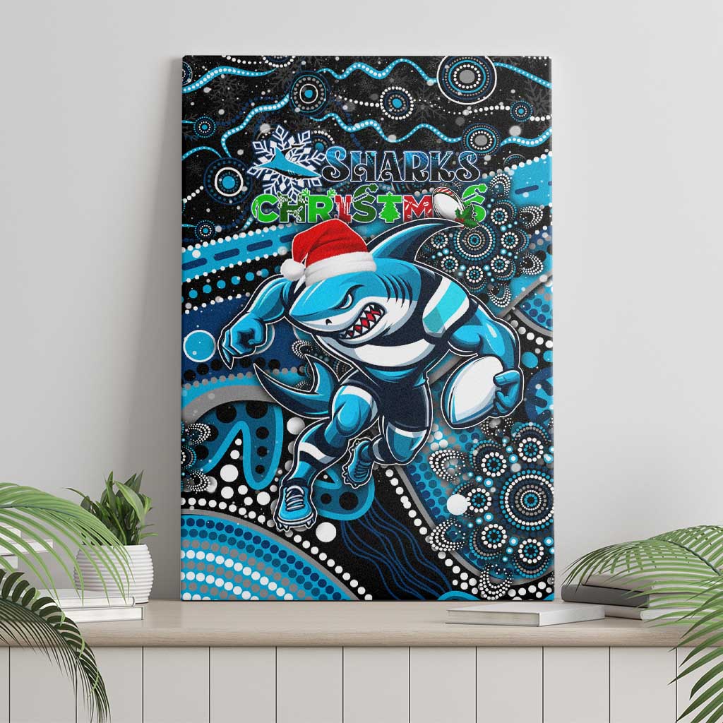 Merry Christmas Sharks Canvas Wall Art Aboriginal Santa Rugby Mascot - Cronulla Sutherland